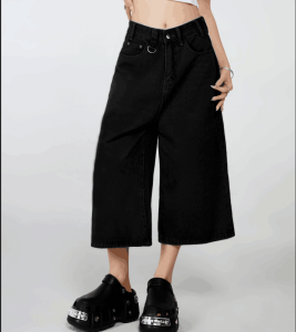 S-6XL Women Retro High Waisted Wide Leg Jeans Loose Straight Leg Seven Quarter Denim Pants