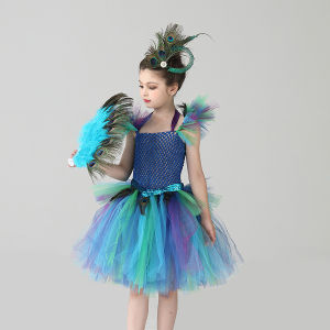 Peacock Girls Tutu Dress Peacock Feather Cosplay Carnival Fancy Dress For Kid Halloween Carnival Purim Girl Peacock Princess Set