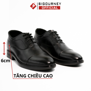 Giày Da Nam Tăng Chiều Cao 6cm Dáng Oxford SIGOURNEY Màu Đen SIG-33 Bảo Hành 18 Tháng