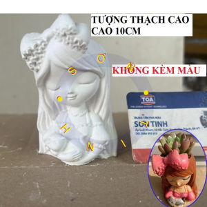 Tượng tô màu LỌ BÚT Công chúa đại dương - Trồng Sen Đá tô tượng thạch cao (Không kèm màu) tượng trắng decor