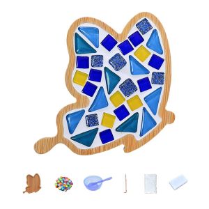 LINSBAYWU Mixed Color DIY Mosaic Coaster Glass Mosaic Bamboo Drinking Cup Pad Creative Thermal Insulation Handmade Drinkware Tray Party Decor