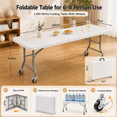 WTHB OUTDOOR Folding Camping Table 4FT 6FT – Portable Table Heavy Duty Adjustable Height Picnic & Outdoor Party Table