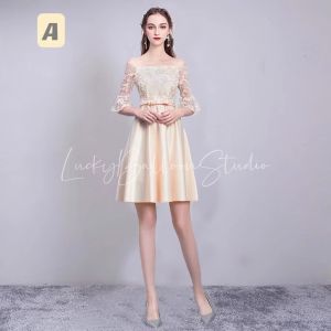 Bridesmaid Dress Graduation Party Dress Champagne Satin Elegant Pormal Dress for Women Long Dress Wedding Gown Sister Group Wedding Dress㏇X0407