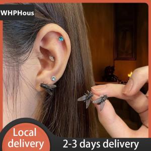 [COD] WHPHous Ship within 24 hours 2Pairs Personalized Creative Mini Simulated Fly Earrings For Men Women Funny Abstract Niche Jewelry Accessories Couple Gift
