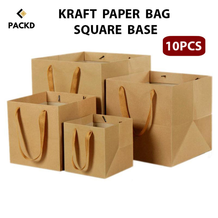 10Pcs Kraft Paper Bag Food Cake Gift Fruit Takeaway Square Wide Base ...