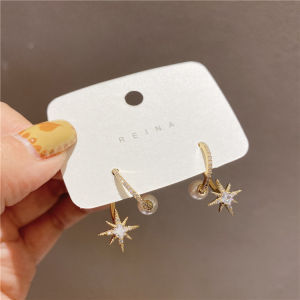 Korean New Fashion Jewelry Simple Hook Front And Back Wearing Pearl Zircon Star Earrings Womens Daily Work Earrings Unusual Girl Gift