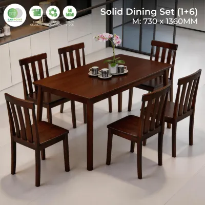 【READY STOCK】Solid Wood Dining Set 1+4 / 1+6 / 1+8 | 4 Seater 6 Seater 8 Seater Dining Table Set | Modern Wooden Dining Table | Strong & Durable Construction | Dining Room Furniture Malaysia