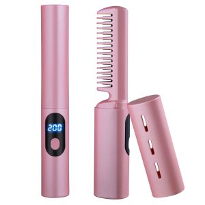 KEBETEME Rechargeable Portable Straight Hair Comb Mini Hair Straightener Fast Heating Brush Hair Styling Tool