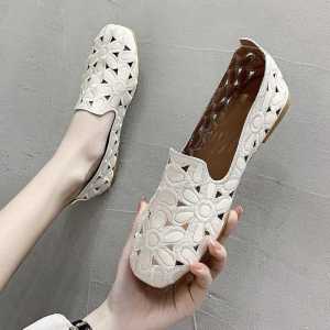 Square Toe Doll Shoes For Women Slip On Breathable Leather Shoes Low Cut Walking Casual Soft Shoes