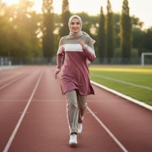 BELIEVE BMS 45 - Setelan Kaos Olahraga Wanita Muslimah Oneset Sport - Senam Jogging Yoga Tenis Padel Kekinian