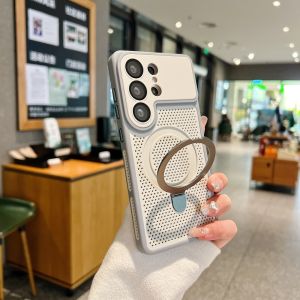 Luxury Heat Dissipation For Magsafe Bracket Phone Case For Samsung S26 S25 S24 Ultra Frosted Stand Magnetic Bumper Cooling Cover