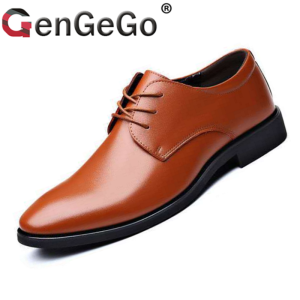 Brand GenGeGo (3 Days Delivery)COD Leather Formal Shoes For Young Men Fashion Trendy Casual Business School Shiny Pointed Shoes Slip-on Business Shoes