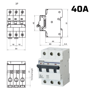 (Panasonic) Cầu dao tự động Bảo vệ quá tải và ngắn mạch 3 cực 3P3E DIN MCB 6kA