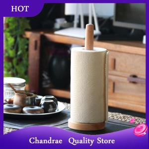 [Chandrae] Kitchen Wooden Roll Paper Towel Holder Bathroom Tissue Vertical Stand Disposable Paper Pot Kitchen Toilet Storage Accessories