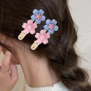 6/4/2Pcs Pink Jelly Cherry Blossom Hair Clips / Sweet Flower Hair Pins for Girls / Wavy Side Bangs Barrettes / Kawaii BB Hair Accessories