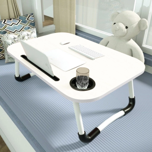 Foldable Laptop Table/Mini Desk Children Table for Home Office Study Table Portable Bed Table with Cup Holder Folding Dinner Table