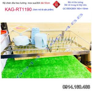 Kệ đựng chén bát inox SUS304  kệ úp chén bát 1 tầng inox dài 50cm KAG-RT1190