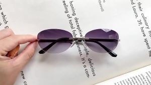 Retro Frameless Transparent Lens Small Cat Eye Sunglasses For Women Men Metal Glasses Outdoor Shade Sun Eyeglasses