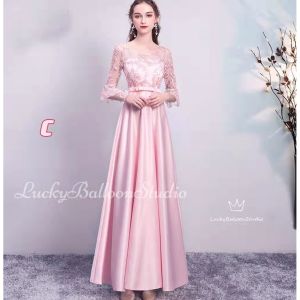 Satin Lace Pink Bridesmaid Long Dress With Adjustable Back Strap Wedding Dress Maxi Dress Premium Custom Made㏇X0407