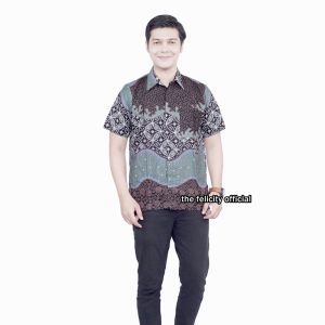 felicitybatik - Atasan Couple Seragam Blouse Batik Dan Kemeja Pria Batik Modern [ teh hijau ]