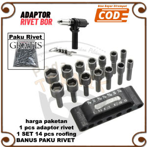 Adaptor Rivet Mesin Bor Listrik Bahan Besi + Mata Shock 14pcs Hex Power Nut Kunci socket set
