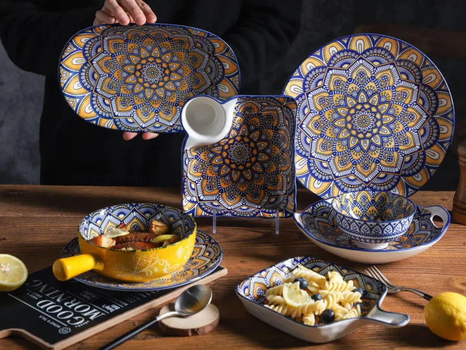 KeepHome Moroccan Ceramic Vintage Tableware Dinner Salad Dessert