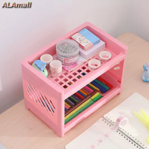 ALAmall ชั้นวางของ พลาสติก 2 ชั้น ทรงสี่เหลี่ยม วางของบนโต๊ะ วางเครื่องสำอาง ถอดประกอบได้ อเนกประสงค์ สไตล์มินิมอล