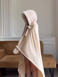 ผ้าคลุมไหล่หนาอบอุ่นสำหรับฤดูหนาว ผ้าคลุมมีฮู้ด ผ้าห่มสำหรับงีบหลับในออฟฟิศ ผ้าคลุมสำหรับนักเรียนในช่วงพักกลางวัน