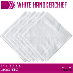 PP Supplies - 12pcs Plain White Handkerchief (38x38cm)