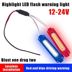 MECOME 1Pcs 1-to-2 LED Strobe Lights 12V COB Red Blue Vehicle Atmosphere Lighting  IP65 Warning Flash Lamp for Car/Moto/Bike Grille Decor
