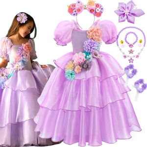 Isabella Cosplay Costume Girls Luxury Purple Layered Dress Deluxe Flowers Applique Frock Stage Performance Elegant Gown