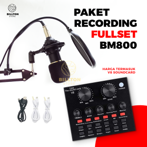 BM800 Paket Recording Fullset V8 Mixer Microphone Condenser