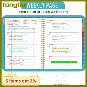 fanghui สมุดวางแผน2026มีแท็กดัชนีขนาด A5 365วันไดอารี่แผนงานสำนักงานสมุดบันทึกตารางเวลาอุปกรณ์สมุดตารางเวลา