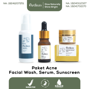 ARDIRA’S SKINCARE PAKET 3 IN 1 SOLUSI KULIT BERMINYAK & BERJERAWAT – FACIAL WASH + SERUM + SUNSCREEN EKSKLUSIF ACNE