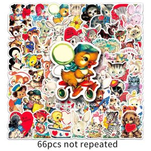 66pcs Cute Cartoon Retro Graffiti Sticker Personalized Creative Decorative Laptop Luggage Waterproof Sticker