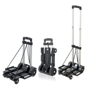 Black Folding Luggage Cart Light Aluminum Collapsible Portable Fold Up Dolly Hand Truck for Travel Moving and Office Use