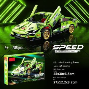 bộ lắp ráp xếp hình xe Lambogini Green bull 1/18 hộp phản quang đẹp