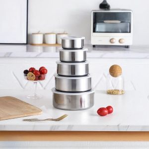 MD-C1214 Rantang Stainless Steel 5in1 Dengan Tutup Plastik Portable / Tempat Penyimpanan Makanan