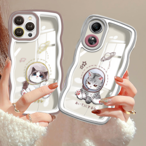(Lokal Ready) Xinyu Casing hp OPPO A18 A38 A58 A78 A17 A17k OPPO A16 A16K A16e A57 4G A77s A15 A15S A12 A5S A54 A7 A95 A3S A11k A53 A33 A31 2020 A52 A92 F9 A76 A9 2020 Lucu Kartun Bulan Kucing Tepi Gelombang Sarung Telepon Genggam Soft Cover