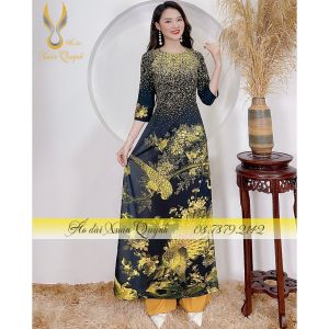 Áo Dài Lụa Habutai Phượng Hoàng Chấm Bi Sang Trọng Quý Phái K200 Đen - Áo Dài Xuân Quỳnh