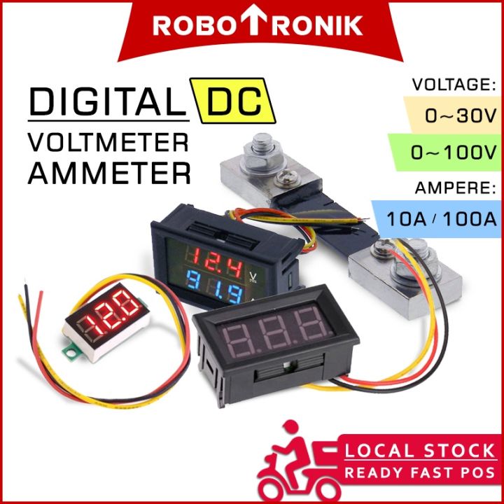 Digital Voltmeter / Ammeter Panel Meter 0-100V 10A 100A 30V, Shunt ...