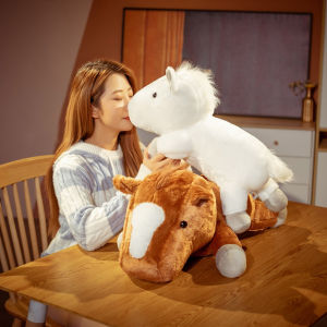 JOJO CASTLE 55/70cm Soft BIg Round Head Horse Plush Toy Stuffed Pure White Horse Throw Pillow Stuffed Likelike Animals For Boy Gift