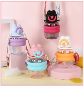 Botol Minum Plastik Transparan CUTE BABY I Botol Minum Tenteng Tali Kain Putar Lock + Klik 700ML I BPA FREE I HX-3187//DAIMURA STORE