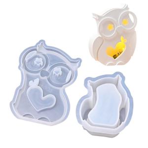 แม่พิมพ์ซิลิโคนทรงนกฮูกแบบใช้ซ้ำได้พร้อมรายละเอียดการตัดศิลปะแม่พิมพ์รูปนกฮูกการออกแบบกลวงสำหรับงานฝีมือปูนอีพ็อกซี่