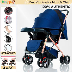 Beige Baby Stroller For Baby Foldable baby stroller Baby stroller with cushion Handle can rotate With dinner plate