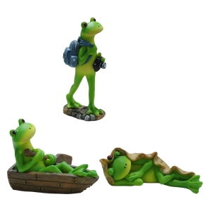 Traveling Boating Frogs Resins Miniature Statue for Home Shelf Decors and Office Tabletop Display Car Dashboard Ornament