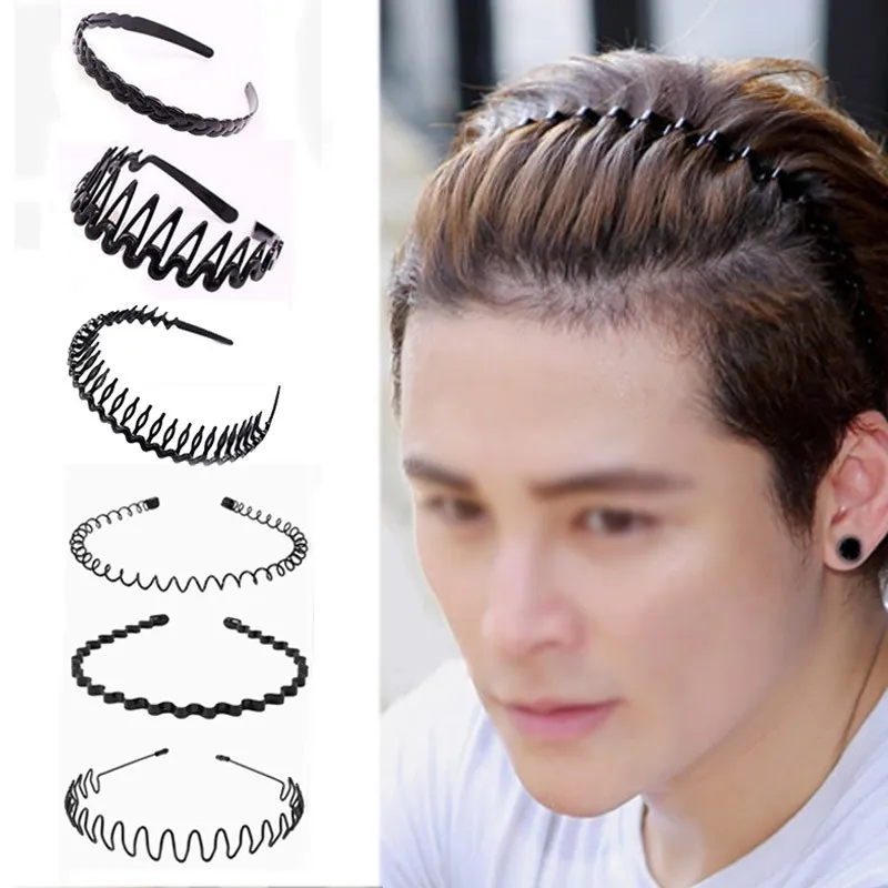 2 PCS Metal Hair Bands for Men Headbands Mens Hair Band Women's Fashion  Headband Stylish Sports Hairband Head Hoop with Non Slip Wavy Teeth, Black