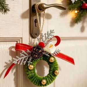 PYA94 Handmade Christmas Tree Hanging Ornaments Hanging Bowknot Santa Claus Door Hanging Festive Decor Plush Christmas Wreath Decorations Xmas Decorations