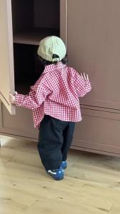 Childrens plaid shirt jacket for autumn 2026 Baby clothes autumn wear Korean-style childrens clothing boys casual suits