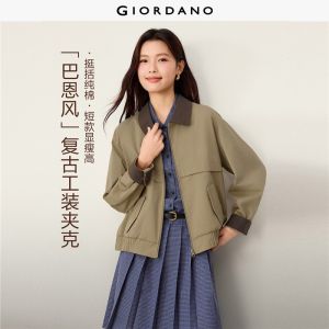 Giordano Beau Monde Women Contrast trim cotton cargo jacket Free Shipping 13376792